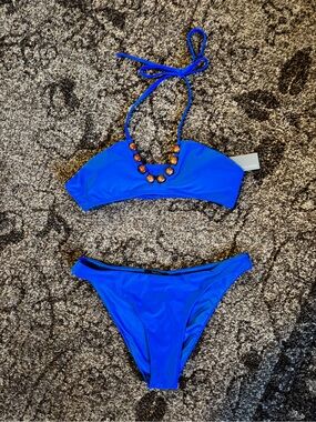 NWT Parfois Blue Wood Beaded Women’s Bikini Set